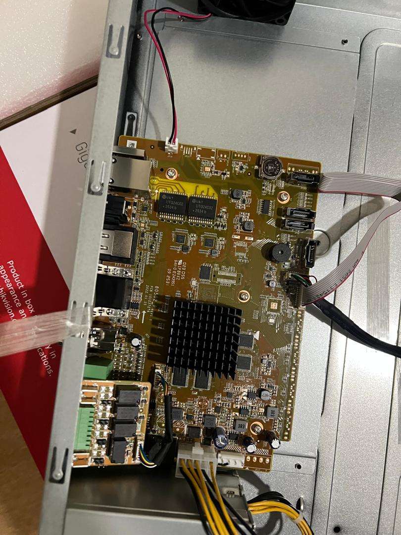 NVR internal PCB showing hardened design — no accessible debug interfaces identified during IoT penetration testing
