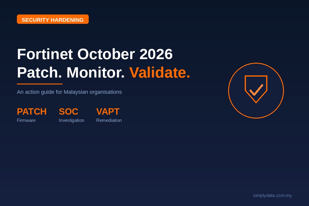 Fortinet October 2026 security hardening guide by Simply Data: patch firmware, SOC investigation and VAPT remediation